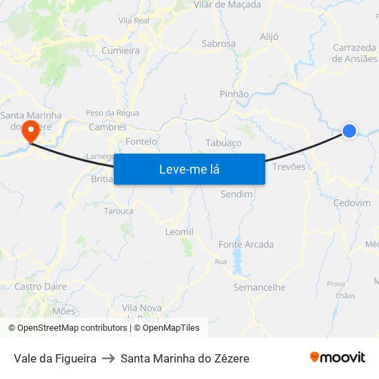 Vale da Figueira to Santa Marinha do Zêzere map