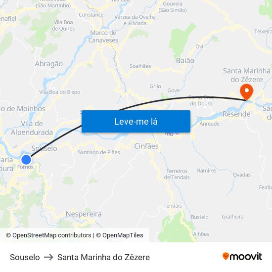 Souselo to Santa Marinha do Zêzere map