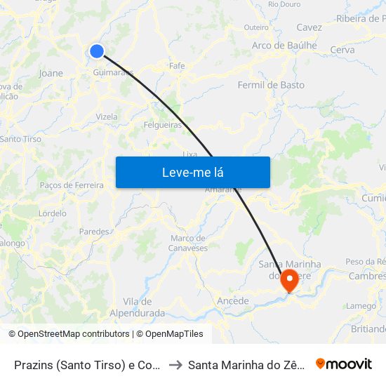 Prazins (Santo Tirso) e Corvite to Santa Marinha do Zêzere map