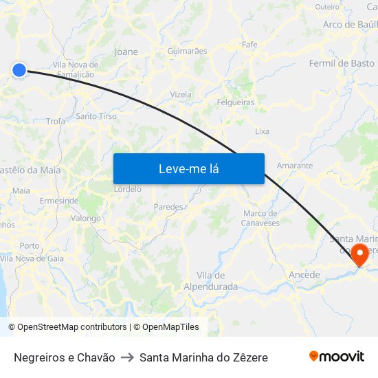Negreiros e Chavão to Santa Marinha do Zêzere map