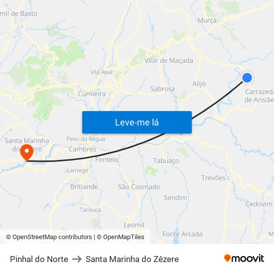 Pinhal do Norte to Santa Marinha do Zêzere map