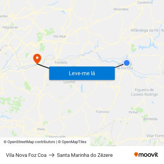 Vila Nova Foz Coa to Santa Marinha do Zêzere map