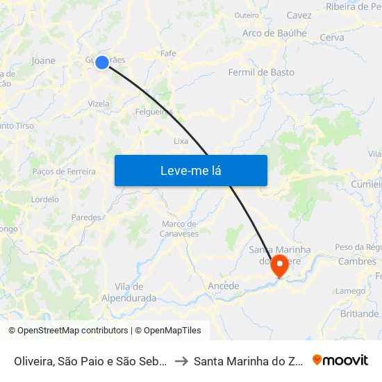 Oliveira, São Paio e São Sebastião to Santa Marinha do Zêzere map