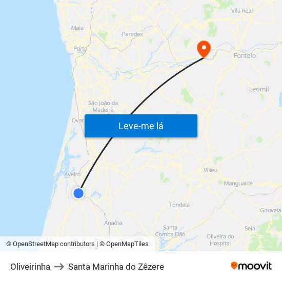 Oliveirinha to Santa Marinha do Zêzere map