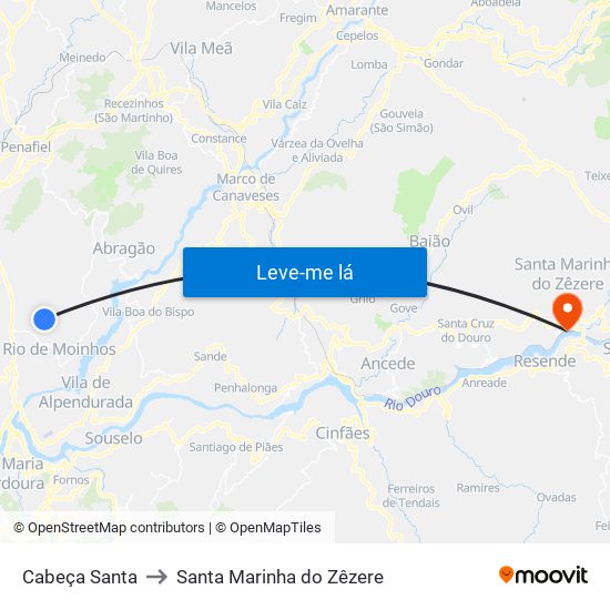 Cabeça Santa to Santa Marinha do Zêzere map