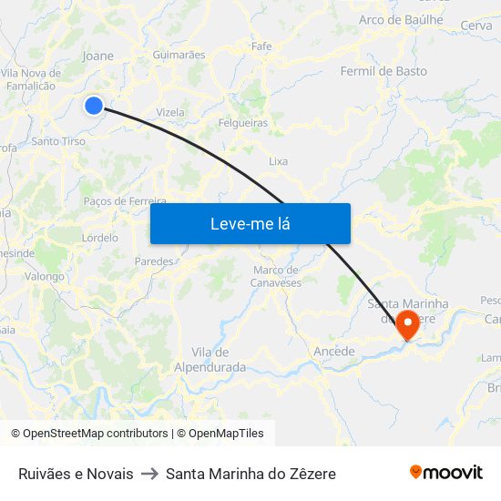 Ruivães e Novais to Santa Marinha do Zêzere map