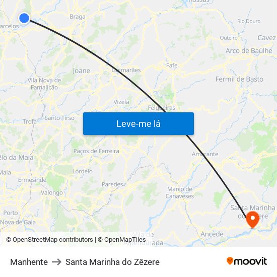 Manhente to Santa Marinha do Zêzere map