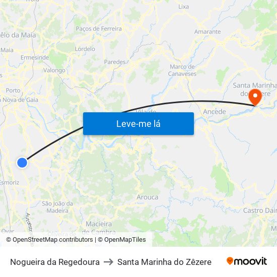 Nogueira da Regedoura to Santa Marinha do Zêzere map
