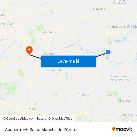 Açoreira to Santa Marinha do Zêzere map