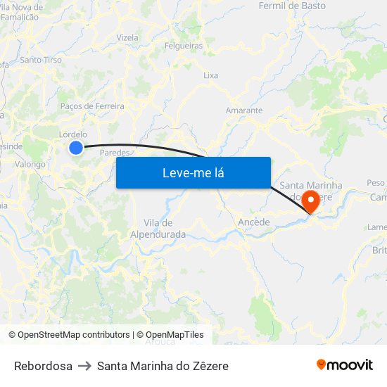 Rebordosa to Santa Marinha do Zêzere map