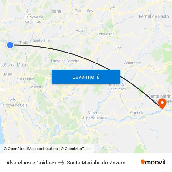 Alvarelhos e Guidões to Santa Marinha do Zêzere map