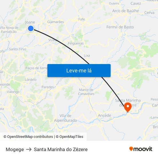 Mogege to Santa Marinha do Zêzere map