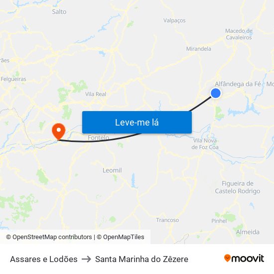 Assares e Lodões to Santa Marinha do Zêzere map