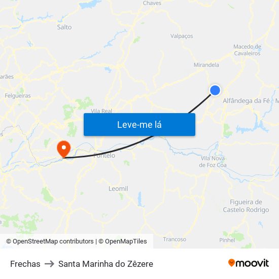 Frechas to Santa Marinha do Zêzere map