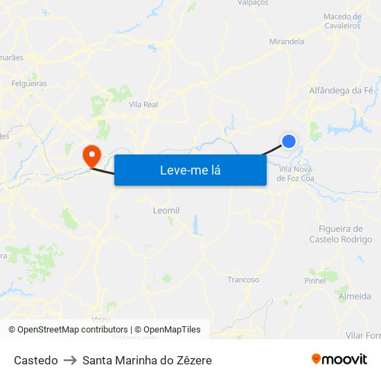 Castedo to Santa Marinha do Zêzere map