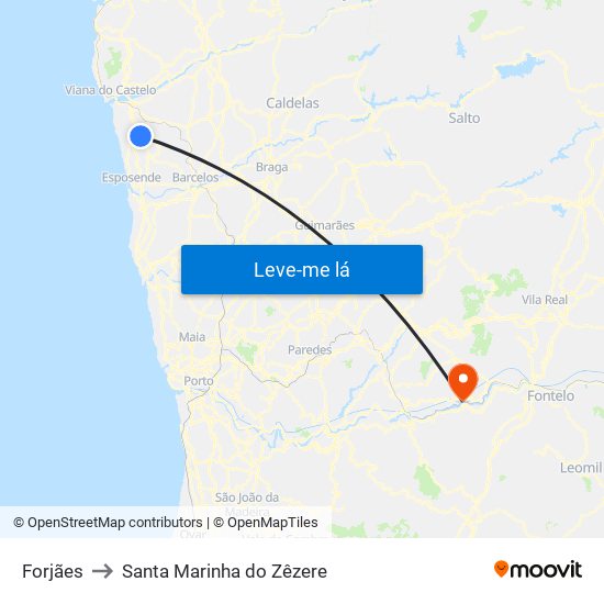 Forjães to Santa Marinha do Zêzere map