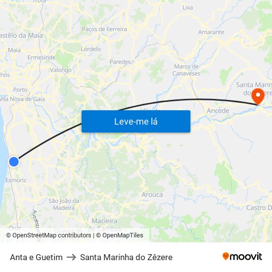 Anta e Guetim to Santa Marinha do Zêzere map