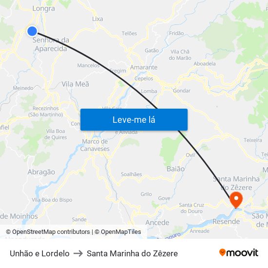 Unhão e Lordelo to Santa Marinha do Zêzere map
