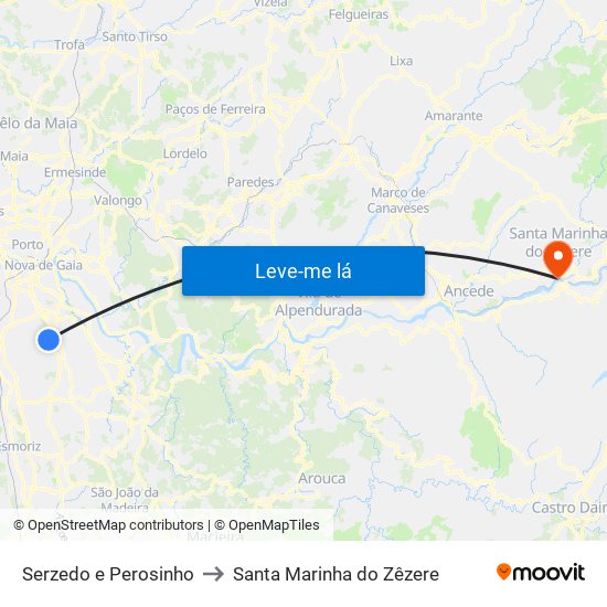 Serzedo e Perosinho to Santa Marinha do Zêzere map