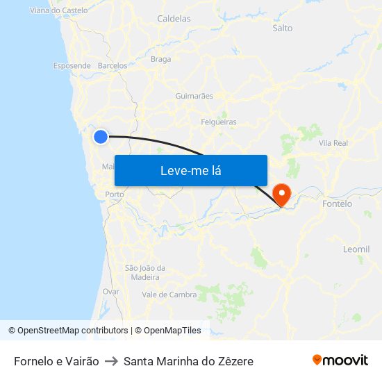 Fornelo e Vairão to Santa Marinha do Zêzere map