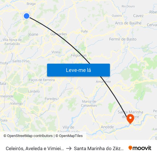 Celeirós, Aveleda e Vimieiro to Santa Marinha do Zêzere map