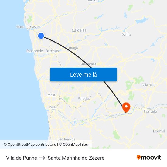 Vila de Punhe to Santa Marinha do Zêzere map