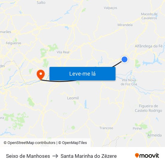 Seixo de Manhoses to Santa Marinha do Zêzere map