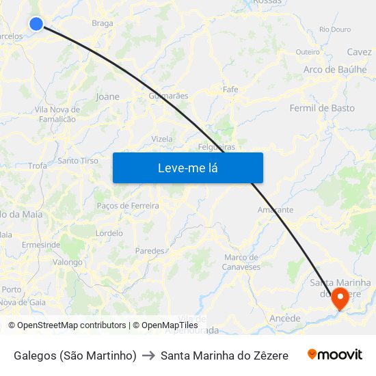 Galegos (São Martinho) to Santa Marinha do Zêzere map