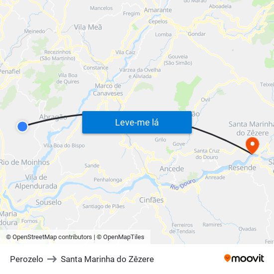Perozelo to Santa Marinha do Zêzere map