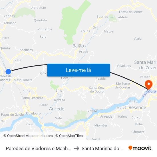 Paredes de Viadores e Manhuncelos to Santa Marinha do Zêzere map