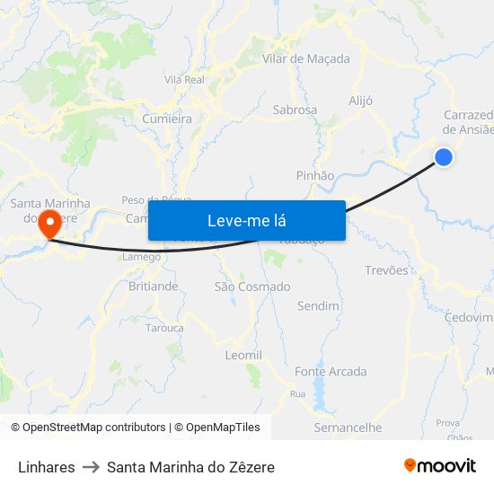 Linhares to Santa Marinha do Zêzere map