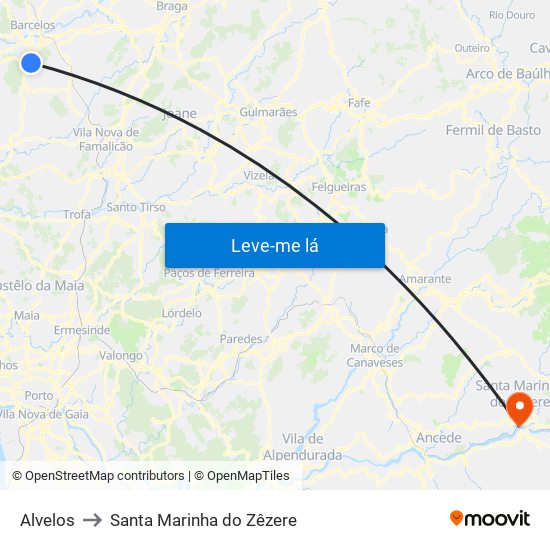 Alvelos to Santa Marinha do Zêzere map