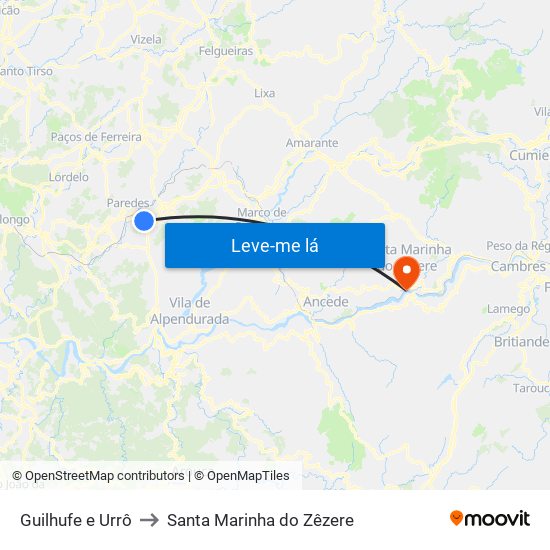 Guilhufe e Urrô to Santa Marinha do Zêzere map