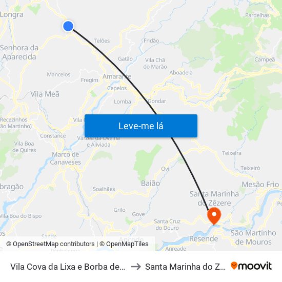 Vila Cova da Lixa e Borba de Godim to Santa Marinha do Zêzere map