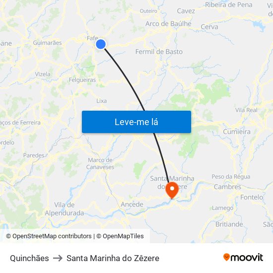 Quinchães to Santa Marinha do Zêzere map