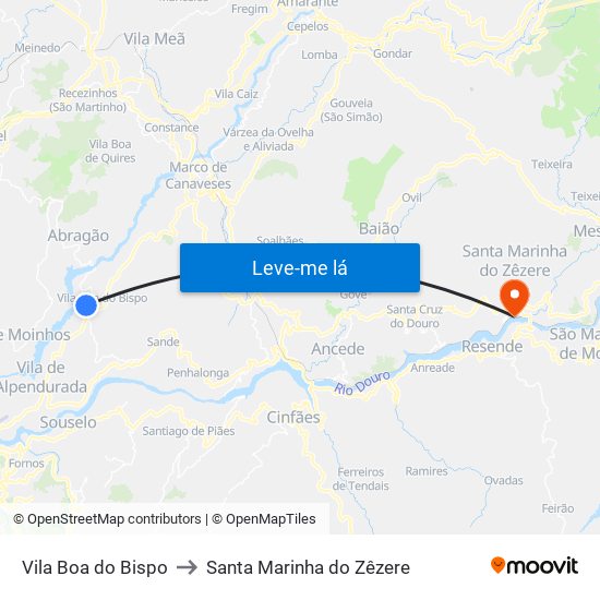 Vila Boa do Bispo to Santa Marinha do Zêzere map