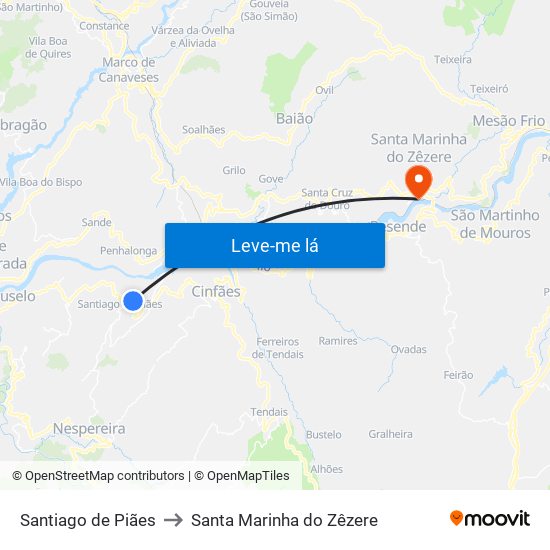 Santiago de Piães to Santa Marinha do Zêzere map