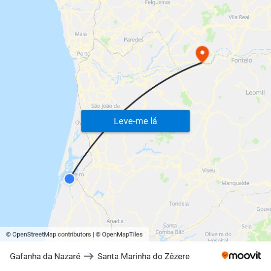 Gafanha da Nazaré to Santa Marinha do Zêzere map