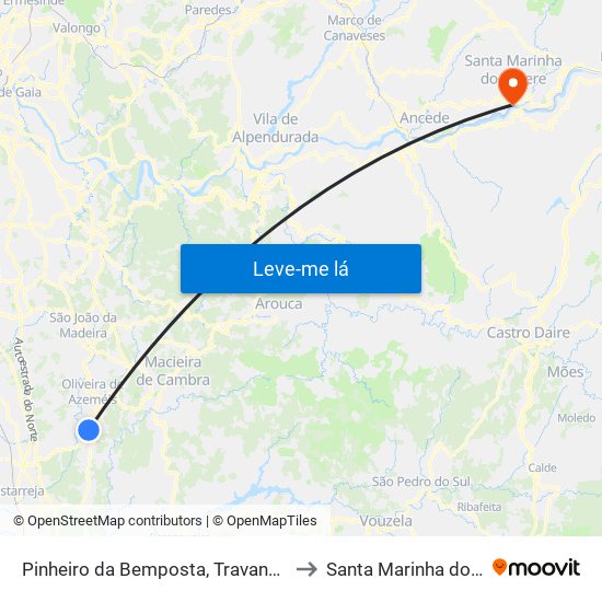 Pinheiro da Bemposta, Travanca e Palmaz to Santa Marinha do Zêzere map