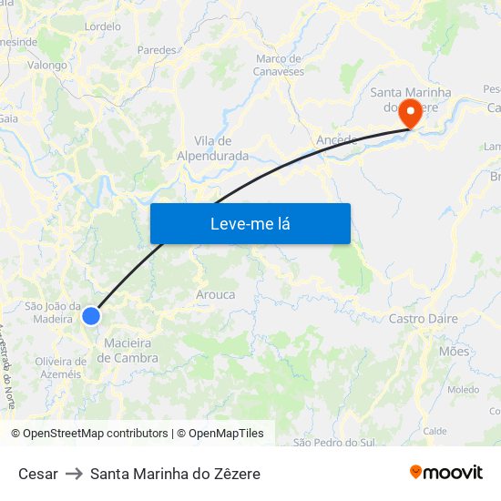 Cesar to Santa Marinha do Zêzere map