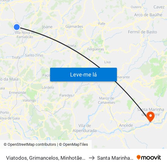 Viatodos, Grimancelos, Minhotães e Monte de Fralães to Santa Marinha do Zêzere map