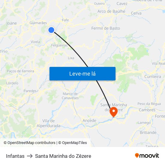 Infantas to Santa Marinha do Zêzere map