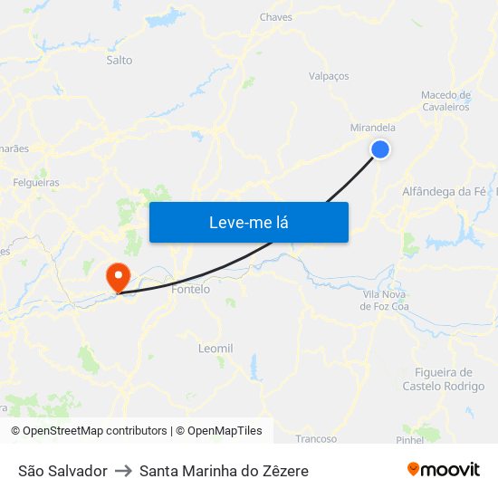 São Salvador to Santa Marinha do Zêzere map