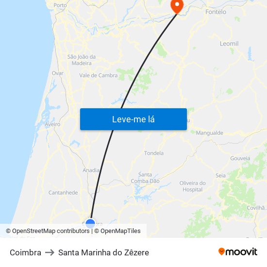 Coimbra to Santa Marinha do Zêzere map