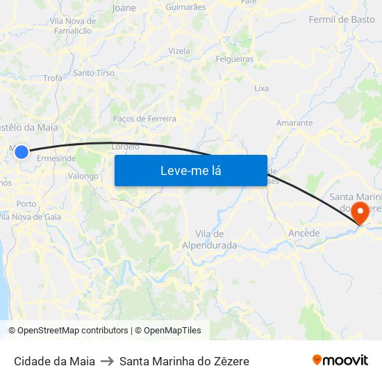 Cidade da Maia to Santa Marinha do Zêzere map
