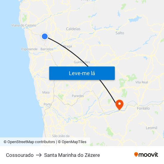 Cossourado to Santa Marinha do Zêzere map