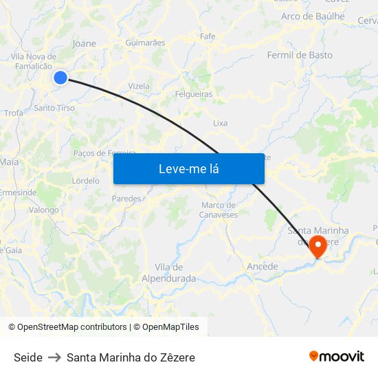 Seide to Santa Marinha do Zêzere map