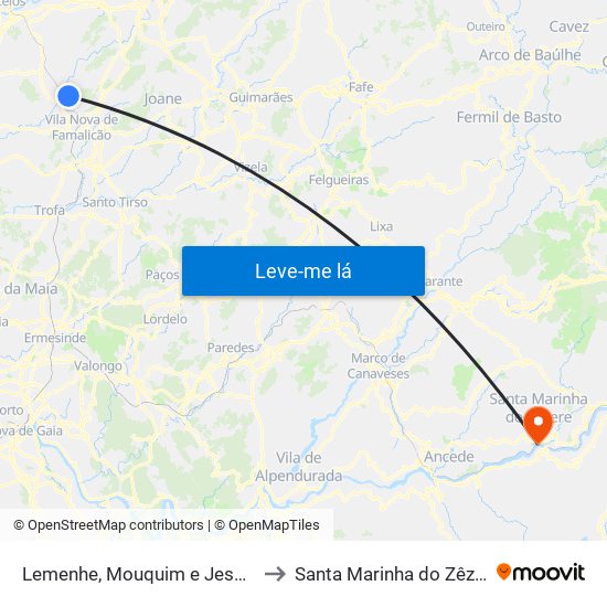 Lemenhe, Mouquim e Jesufrei to Santa Marinha do Zêzere map