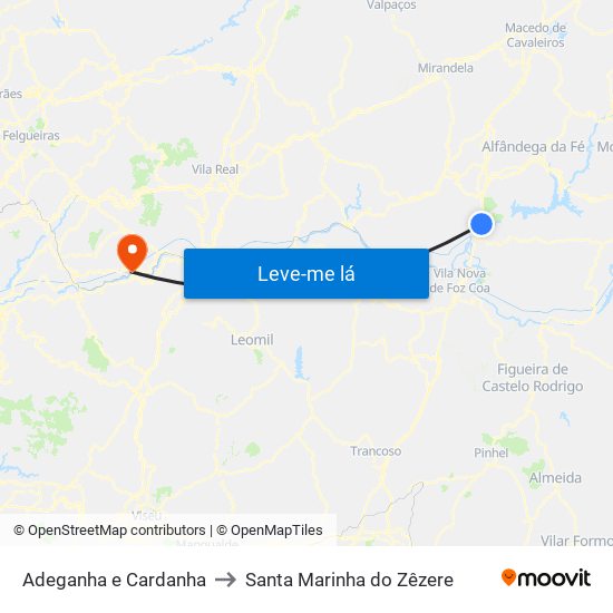 Adeganha e Cardanha to Santa Marinha do Zêzere map