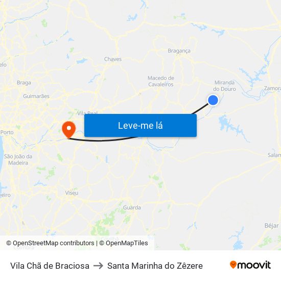 Vila Chã de Braciosa to Santa Marinha do Zêzere map